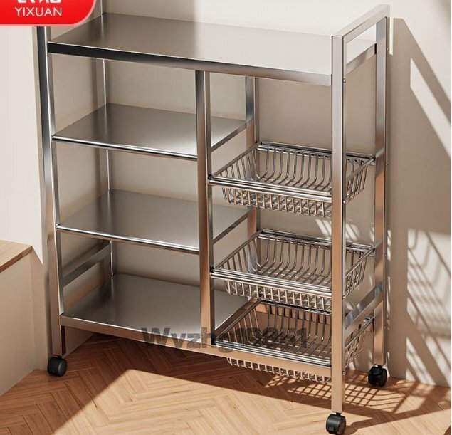 多層ステンレスキッチン野菜バスケット置物棚着地多層家庭用果物野菜収納多機能電子レンジ鍋棚拍卖