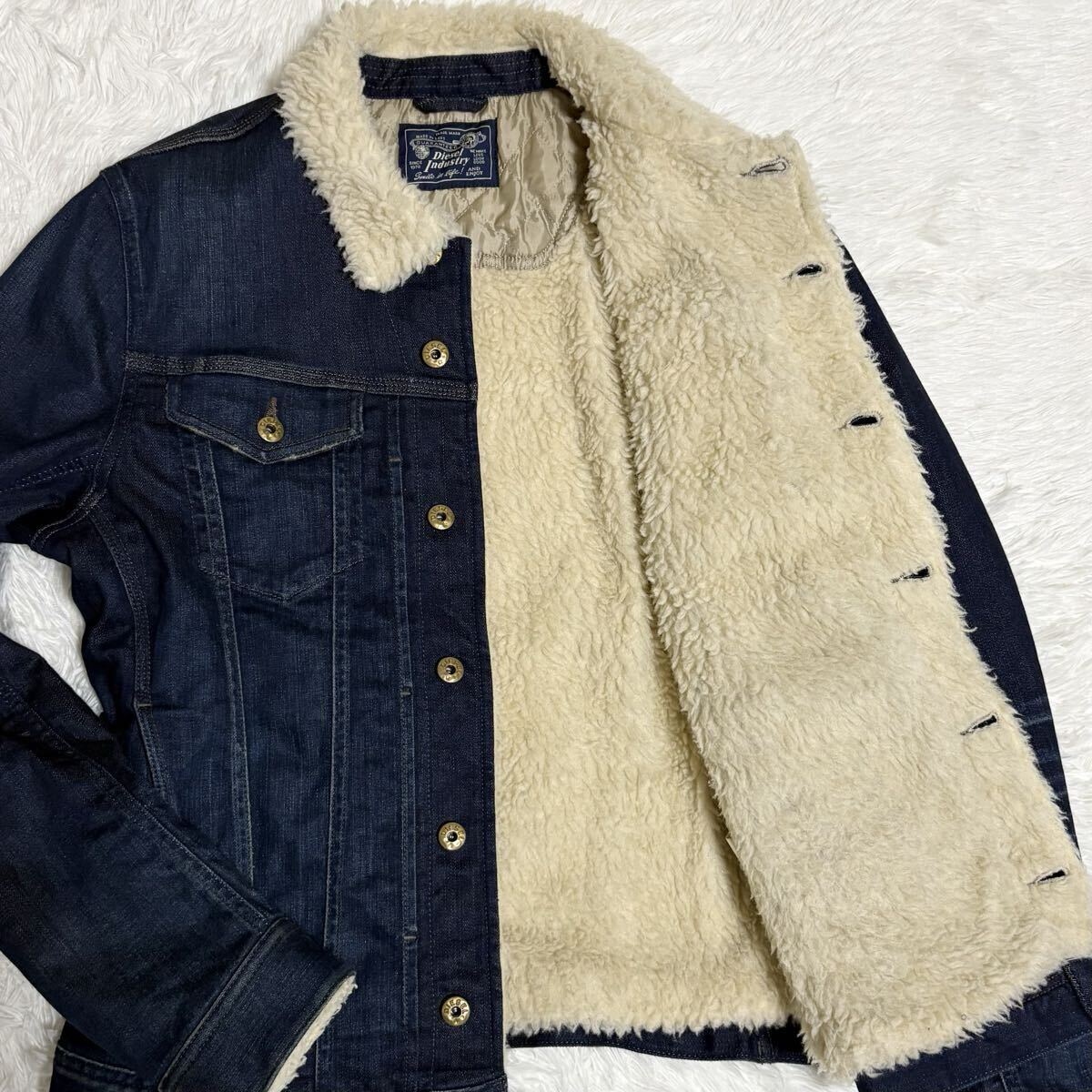 1円〜 名作/Lサイズ DIESEL ディーゼル デニムジャケット ランチジャケット ブルゾン Gジャン ボア ロゴ刻印 極暖 インディゴ ブルー 極暖 拍卖