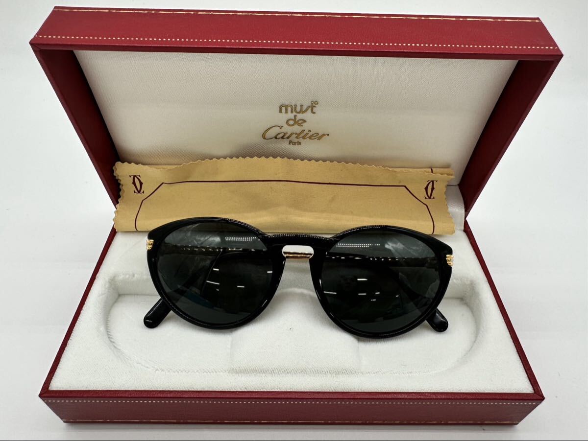 【美品】マスト ドゥ カルティエ must de Cartier トリニティ サングラス ブラック/130/50□18/黒 めがね/DM20拍卖