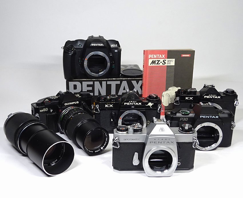 緑屋h■PENTAX KX/P30/MZ-S/SPOTMATIC OLYMPUS OM-30など カメラ レンズ まとめて 7点 ジャンク扱い k8y/10-450/24-5#100拍卖