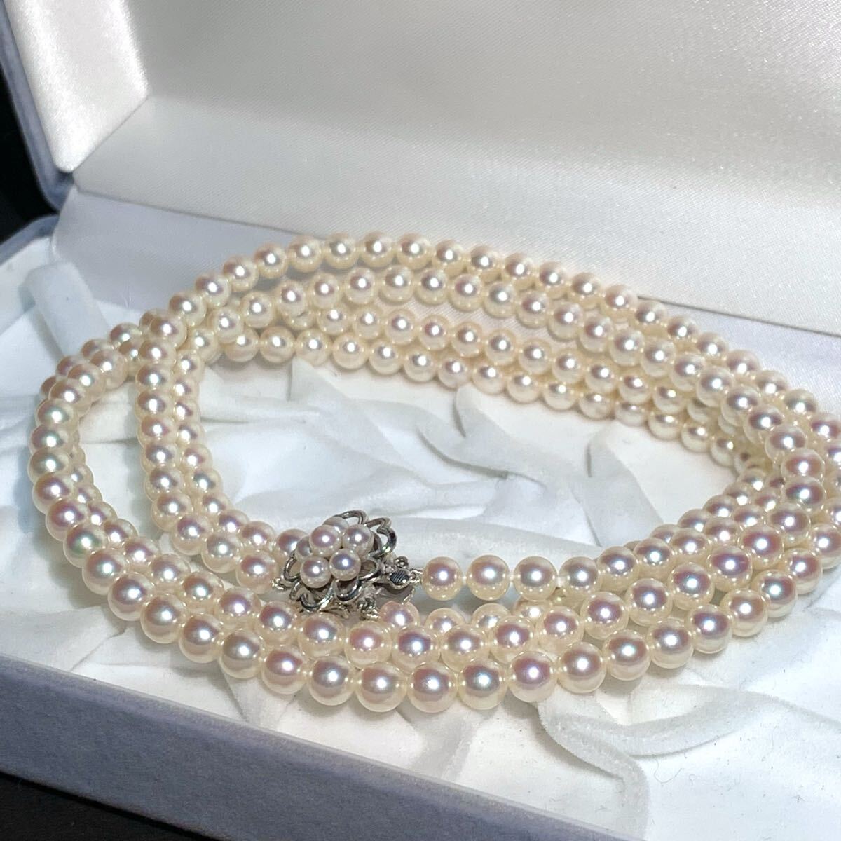 K14WG/MIKIMOTO ミキモト アコヤ あこや パール 2連 セミロング ネックレス 本真珠 照り最強 ピンク 約5.5mm-6mm 約54cm 約53.2g 14金拍卖