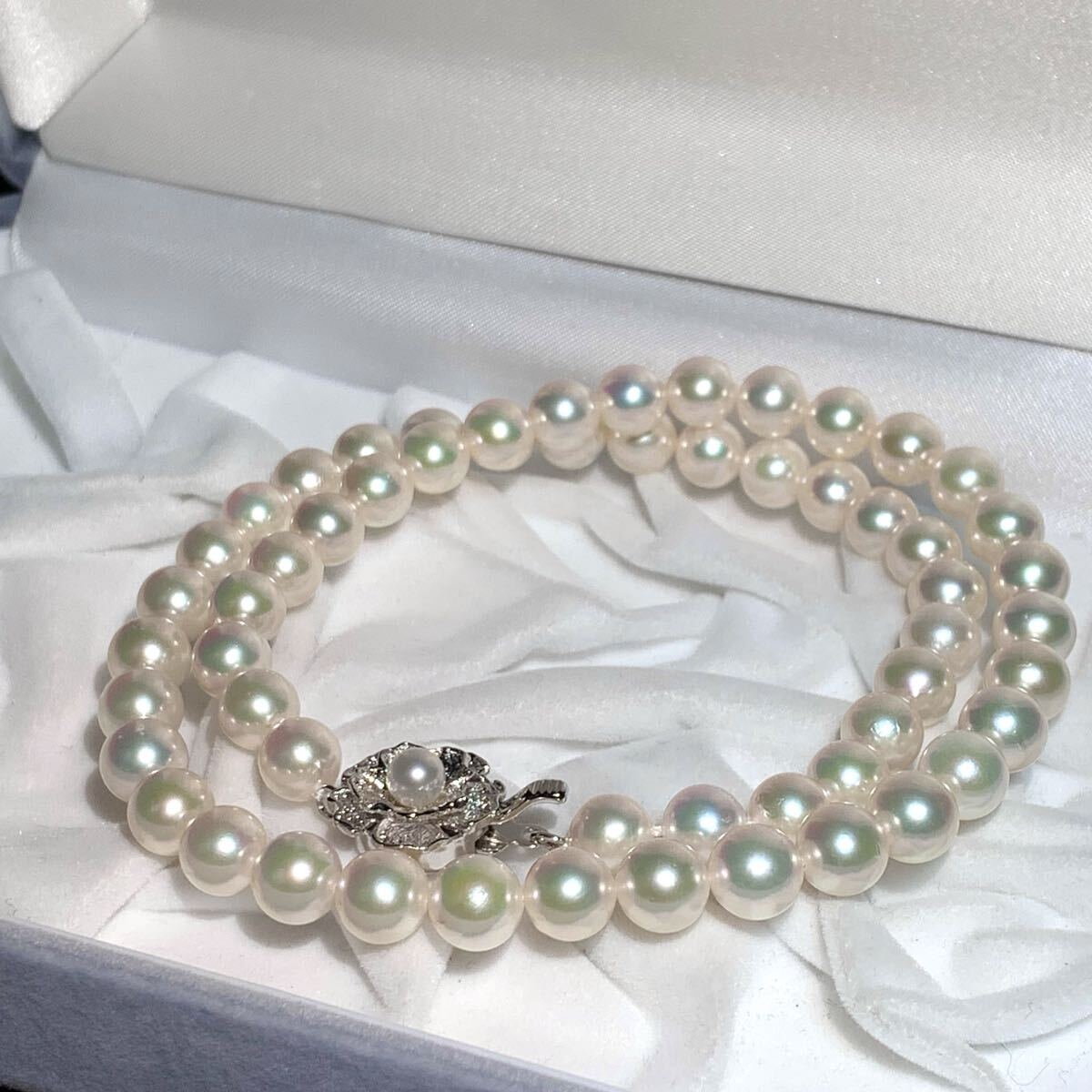 【美品】アコヤ あこや パール ネックレス 本真珠 照り最強 ホワイト 白 約7mm-7.5mm 約44cm 約33.0g SILVER刻印 拍卖