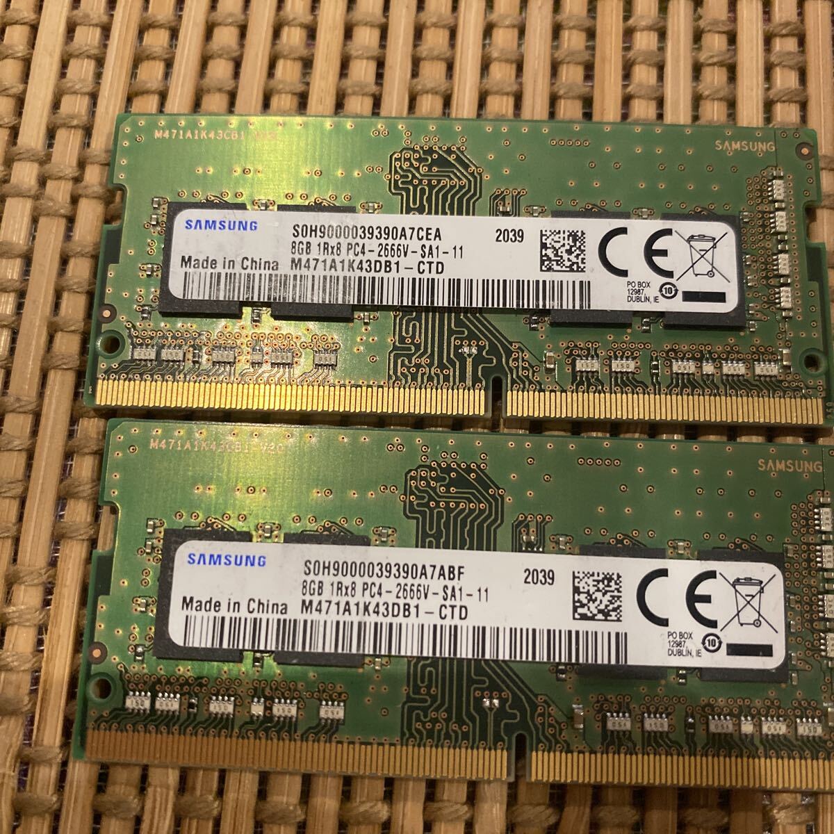 SAMSUNG PC4 21300 1RX8 DDR4 2666V 8GBX2枚セット(16GB)②拍卖