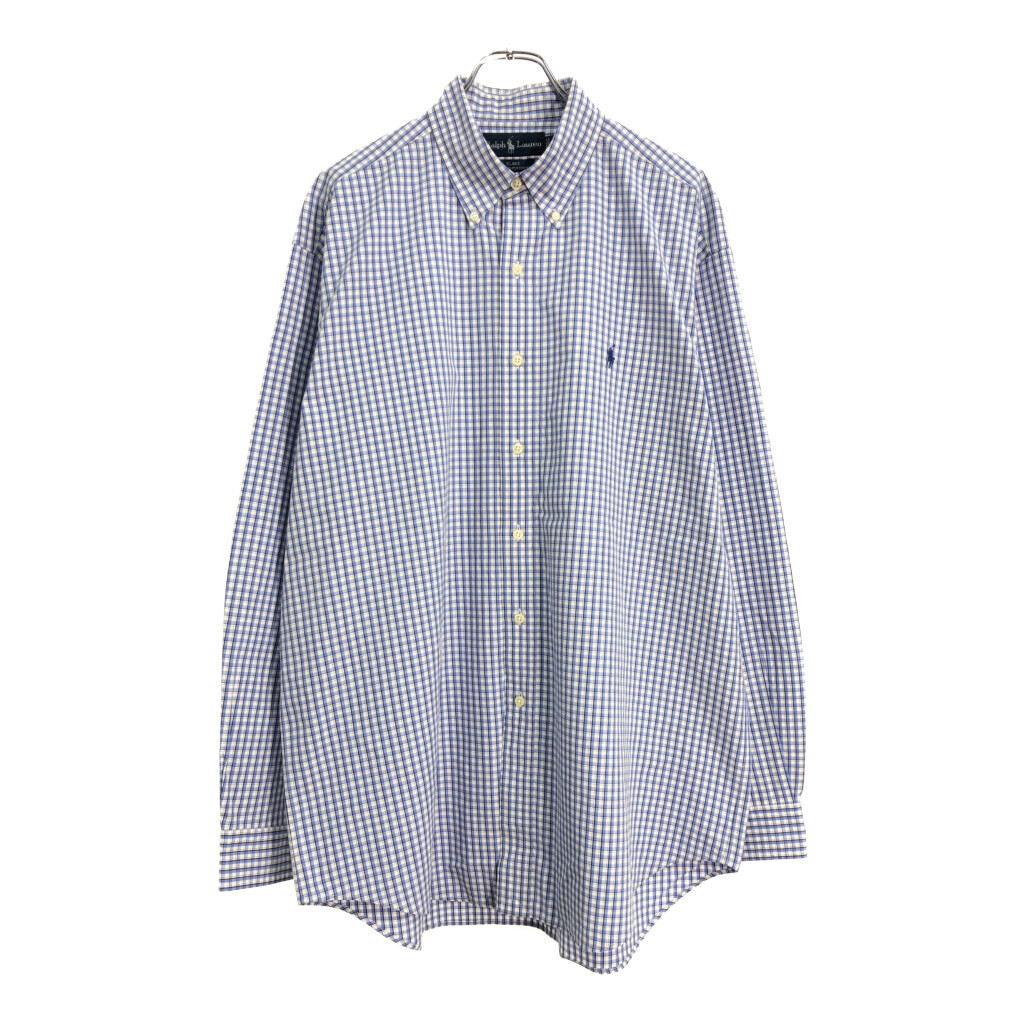 RALPH LAUREN ラルフローレン BLAKE ボタンダウン 長袖シャツ チェック ブルー(メンズ L)中古 古着 U6224 1円スタート拍卖