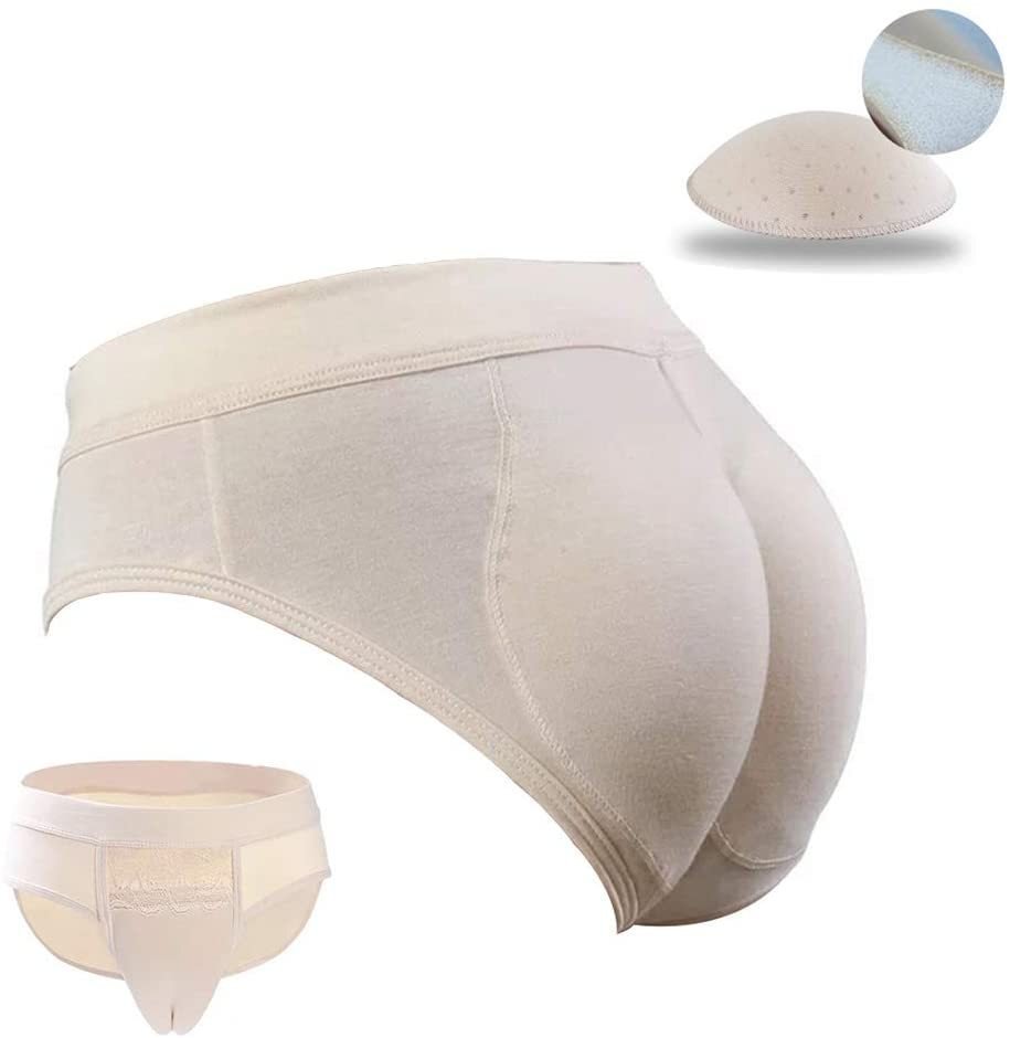 カバーパンツ ヒップアップ 豊尻美尻 メンズ 男性用 前閉じ レース 変装 仮装 下着 偽娘パンツ 女装用 ブリーフショーツ ベージュL拍卖