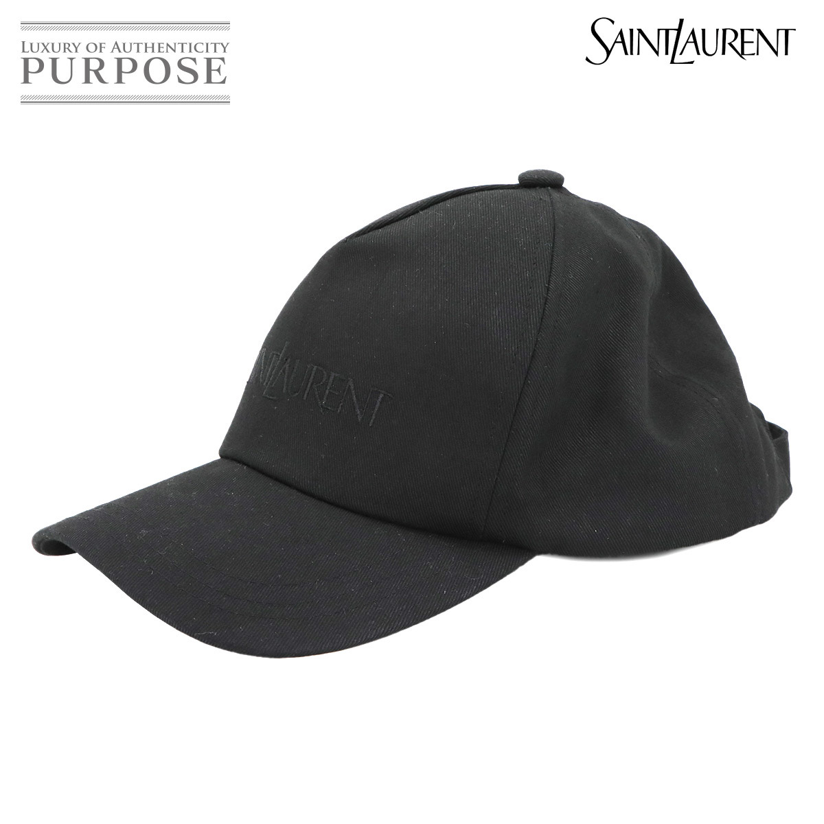 新品同様 サンローラン SAINT LAURENT キャップ 帽子 コットン ブラック 57 Mサイズ Cap 90302058拍卖