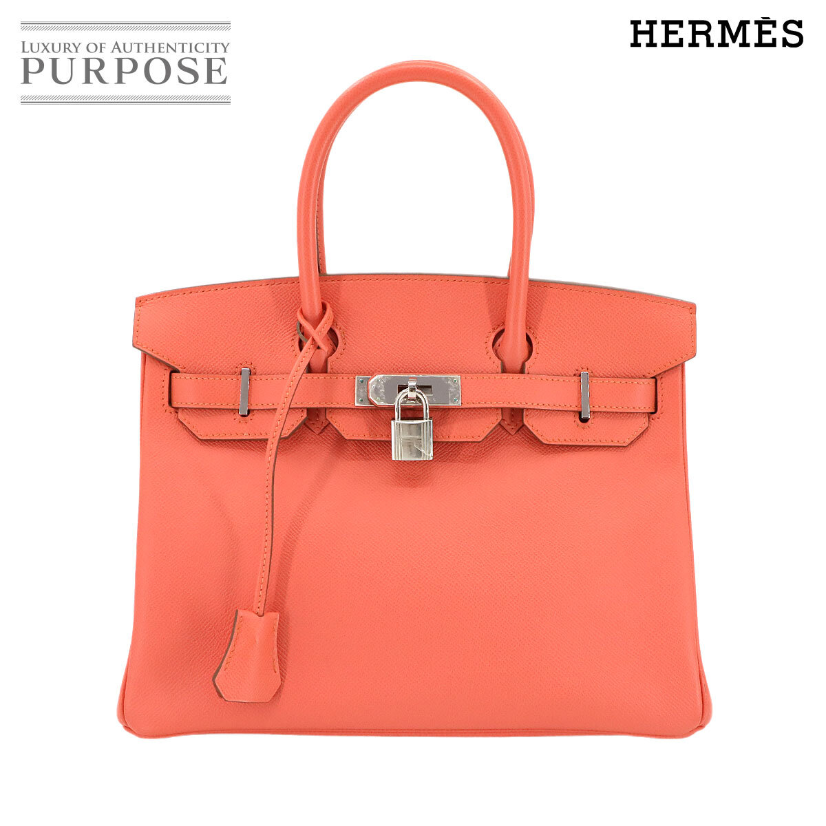 未使用 展示品 エルメス HERMES バーキン30 エプソン フラミンゴ ハンド バッグ □Q刻印 シルバー 金具 Birkin 90306322拍卖