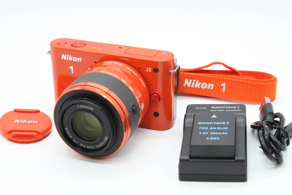 【極美品】<シャッター1651回>Nikon 1 J2 ミラーレス一眼カメラ オレンジ NIKKOR VR 30-110mm f/3.8-5.6 レンズ拍卖