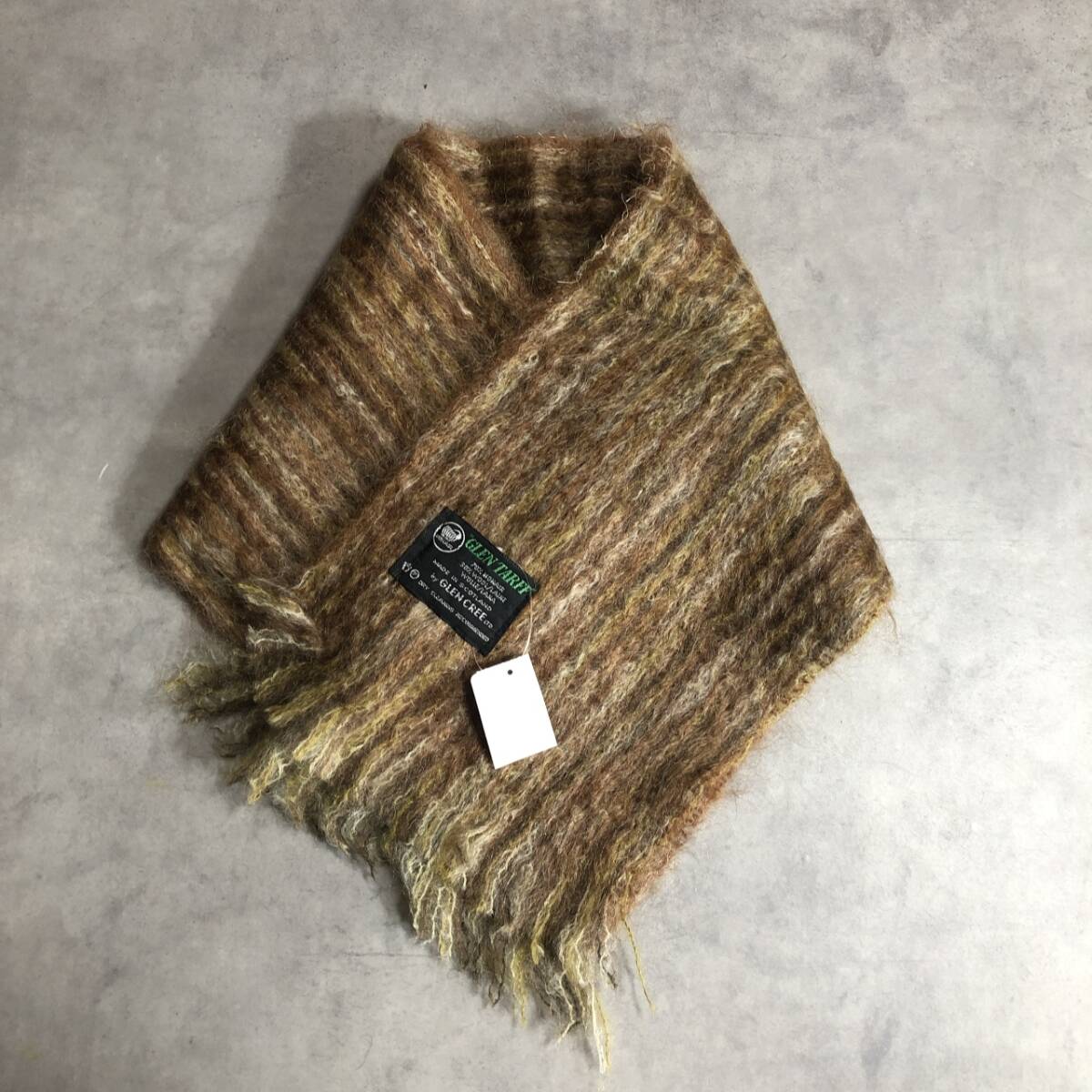 PQ017◇GREN TARFF by GLEN CREE : スコットランド製 モヘア/ウールマフラー◇デッドストック ブラウン系 グレンクリー拍卖