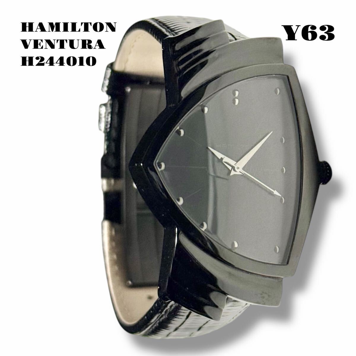 ★1円出品★ HAMILTON ハミルトン VENTURA ベンチュラ H244010 ブラック 黒 レザー 本革 バンド ベルト クォーツ ウォッチ 腕時計 稼働品 拍卖