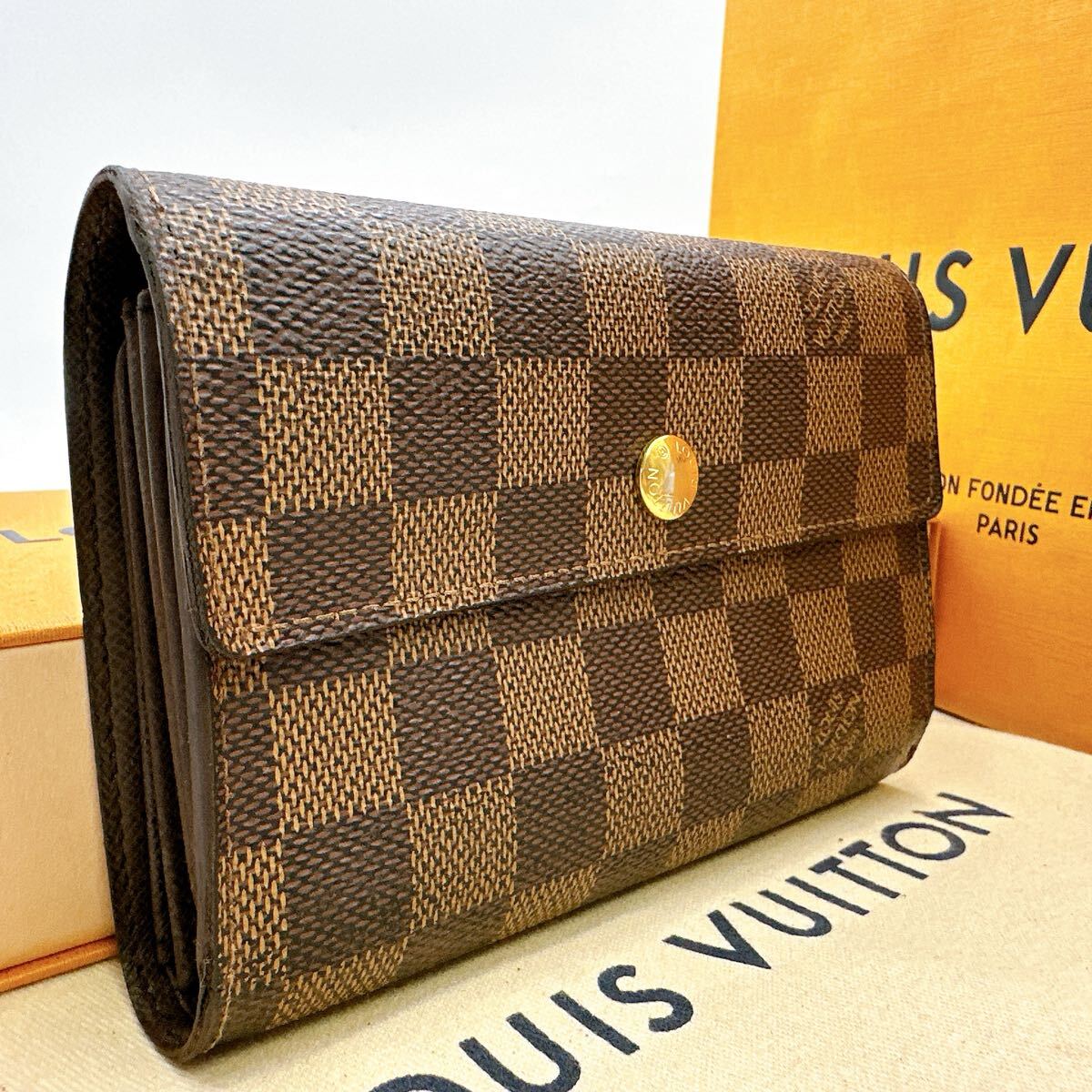 6099【ほぼ極美品】LOUIS VUITTON ルイヴィトン ダミエ ポルトフォイユ アレクサンドラ 三つ折り財布 ウォレット N63097/CA0130拍卖