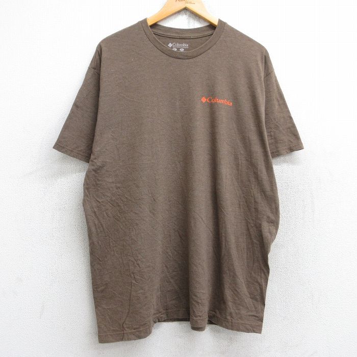 【20%OFF】XL/古着 コロンビア 半袖 ブランド Tシャツ メンズ ワンポイントロゴ クルーネック 茶 ブラウン 霜降り 25aug26 中古 2OF拍卖
