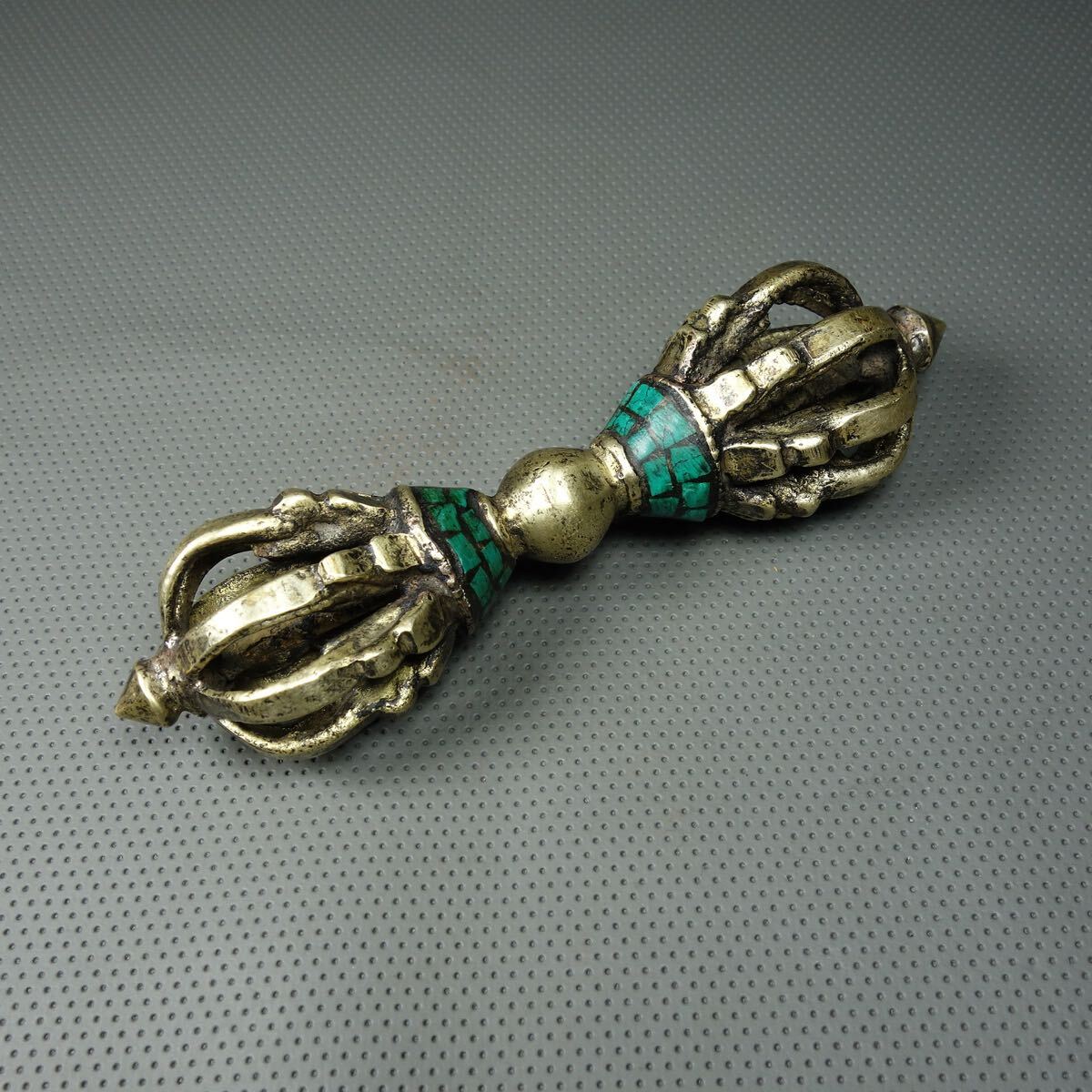 清時代 銅製 トルコ石嵌め 降魔杵 金剛杵 寂 仏具 法器 五鈷杵拍卖