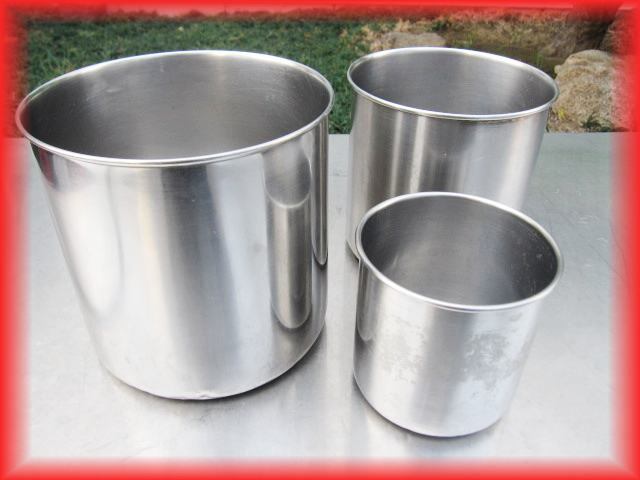 キッチンポット 丸型 業務用 ステンレス サイズ 16/14/10cm 3.2/2.1/0.7L 3個セット 丸ポット 中古良品 k288拍卖