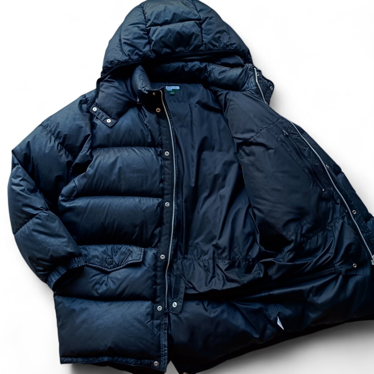 良品 XL相当 ポールスミス ダウンジャケット コート 黒 ブラック メンズ ミドル丈 フード取外し可 リップストップ Paul Smith Jeans拍卖