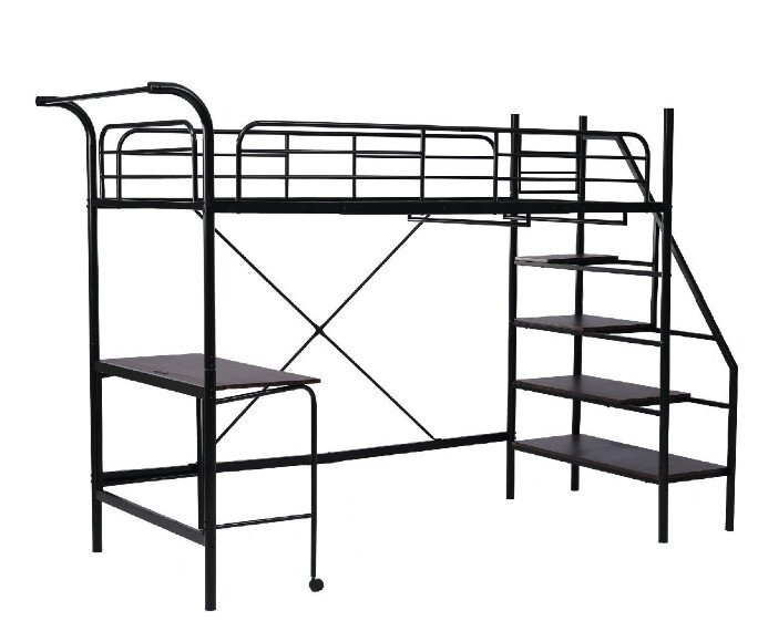 システムベット ロフトベッド シングル デスク付き コンセント付き 収納付き ハンガーポール付き 耐荷重150kg 北欧風 スチール 耐震拍卖