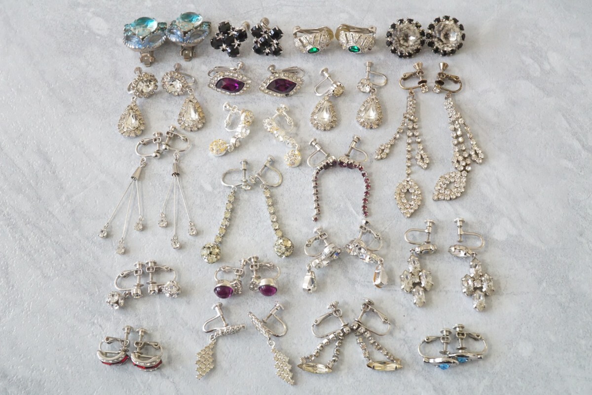C1275 ラインストーンなど 海外製含む ゴージャス ヴィンテージ イヤリング 両耳揃い 20点セット アクセサリー 大量 まとめて おまとめ拍卖