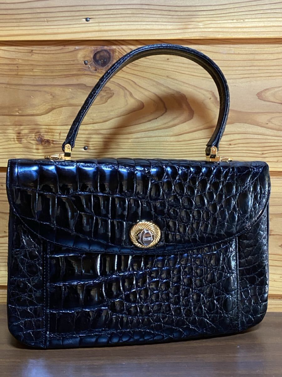 クロコダイル crocodile 本革 レザー ワニ革 鰐革 ハンドバッグ 黒 Black ブラック TANNING IN TOKYO リアルクロコダイル拍卖