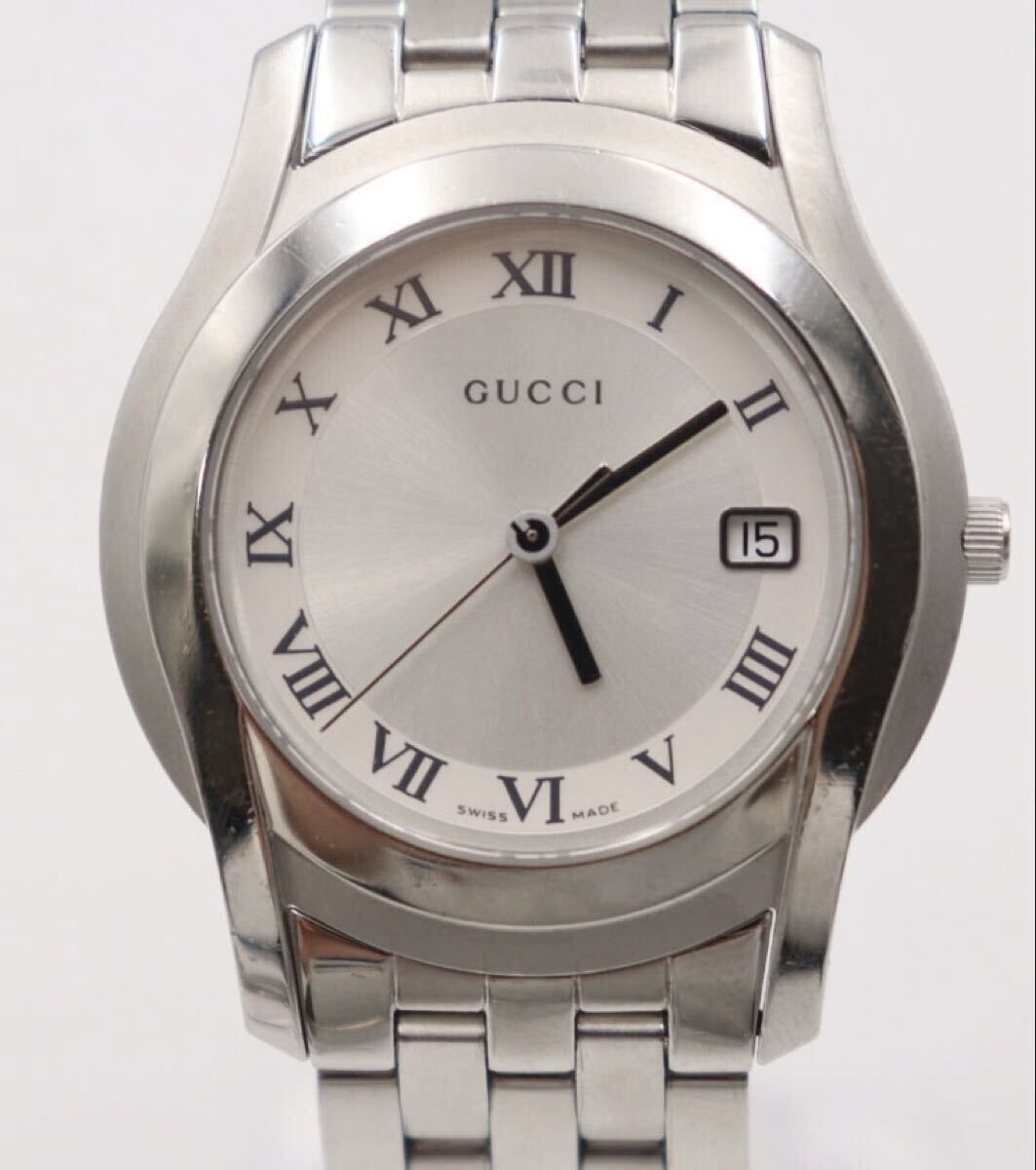 グッチ GUCCI 5500M シルバー文字盤 デイト メンズ クォーツ拍卖