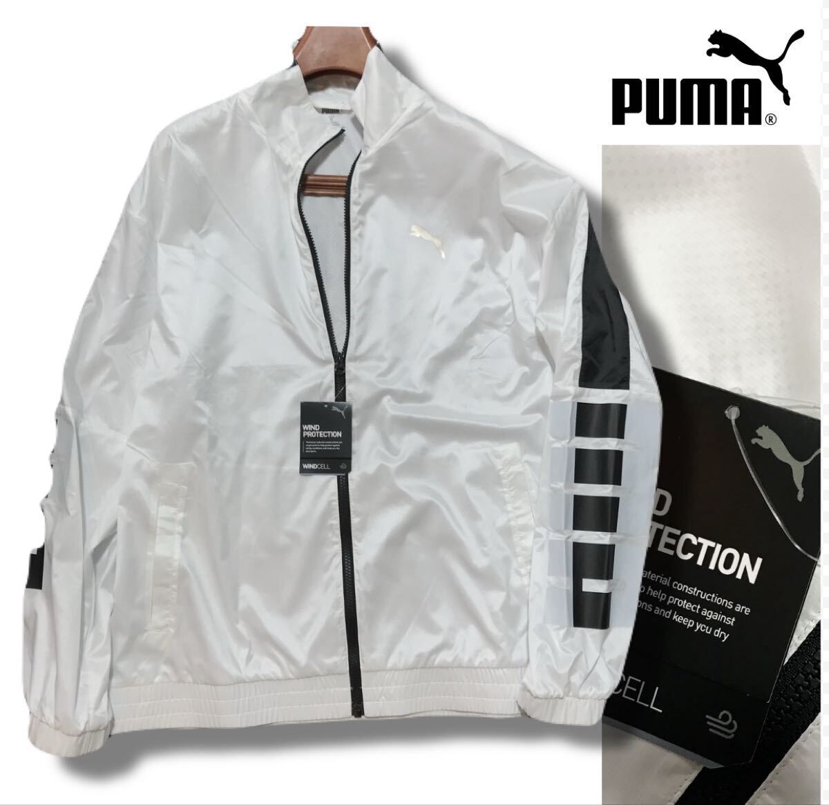 ▲B818新品【メンズXL】白 PUMA プーマ ゴルフに最適 MAGIC-THERM吸収発熱保温 防風 左腕BIGロゴ フルZIP ジャケット拍卖