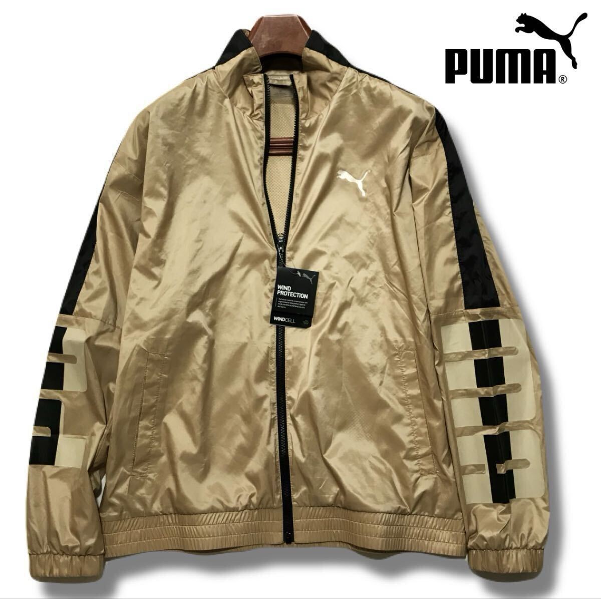 ▲B815新品【メンズM】ブラウン PUMA プーマ ゴルフに最適 MAGIC-THERM吸収発熱保温 防風 左腕BIGロゴ フルZIP ジャケット拍卖