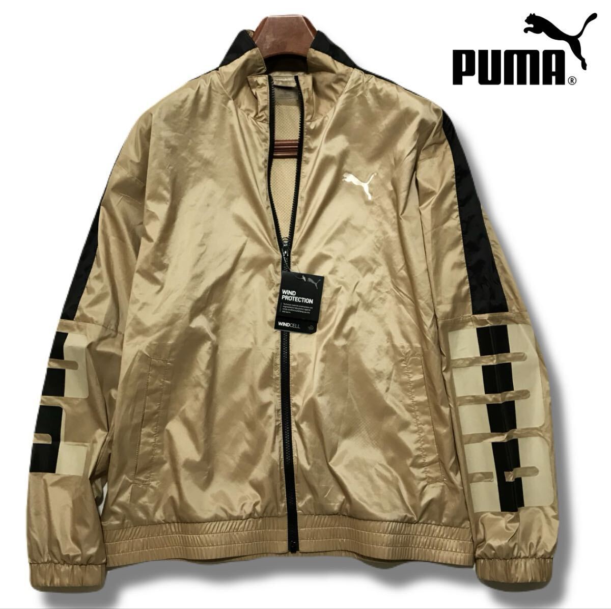▲B816新品【メンズL】ブラウン PUMA プーマ ゴルフに最適 MAGIC-THERM吸収発熱保温 防風 左腕BIGロゴ フルZIP ジャケット拍卖