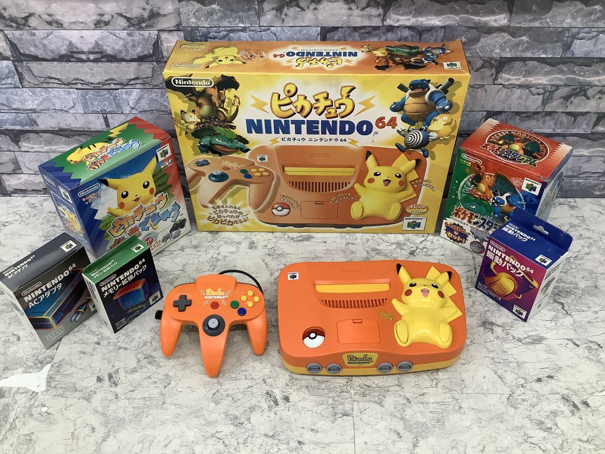 ●営KW724-120 任天堂 NINTENDO 64 本体 ピカチュウモデル NUS-101 / ピカチュウげんきでちゅう / ポケモンスタジアム / パック他まとめ /h拍卖