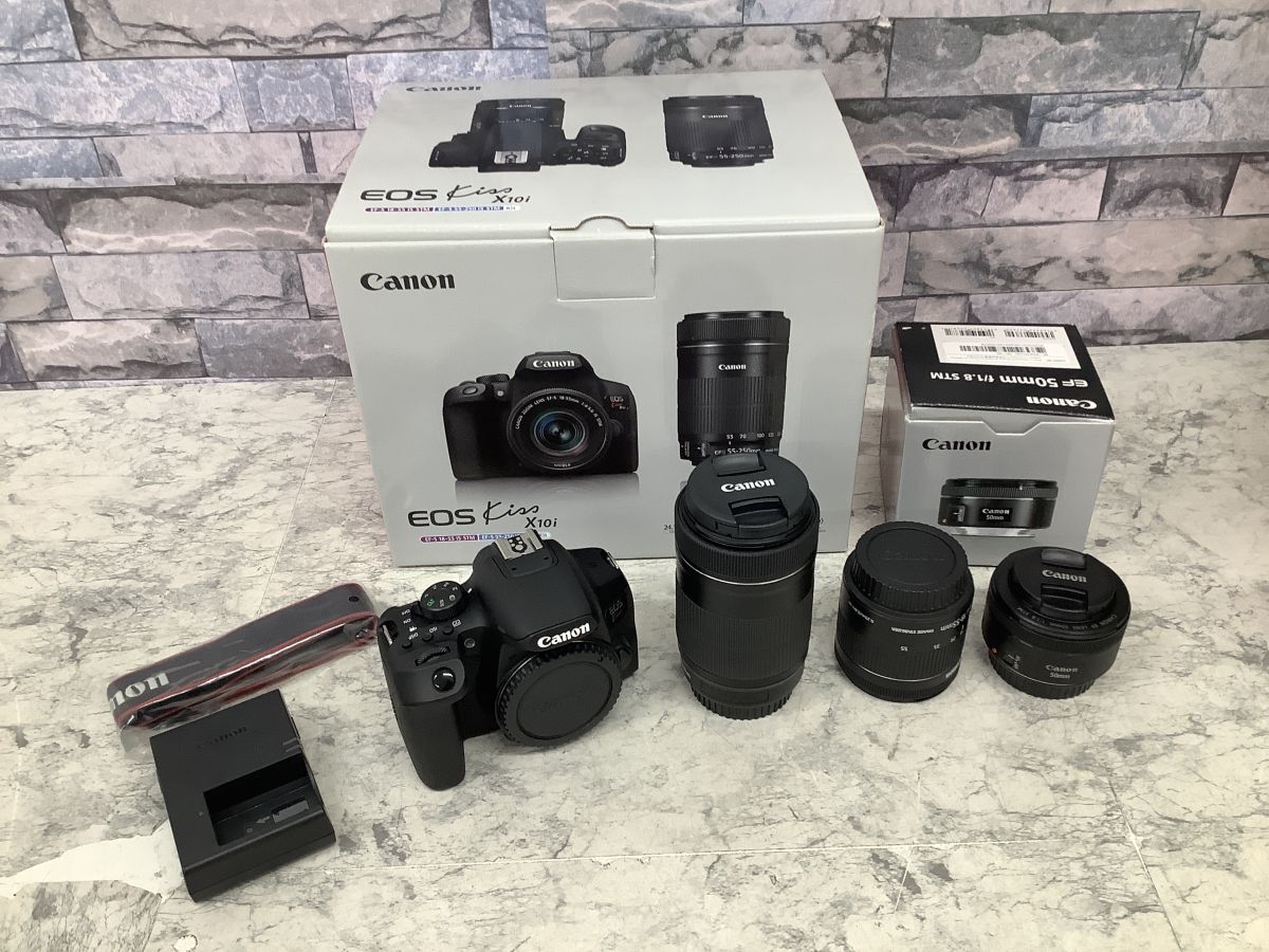 ●営KW730-100【稼働品】Canon キャノン デジタル一眼レフカメラ EOS Kiss X10i ダブルズームキット EOS KISSX10I-WKIT 充電器 元箱付き /t拍卖