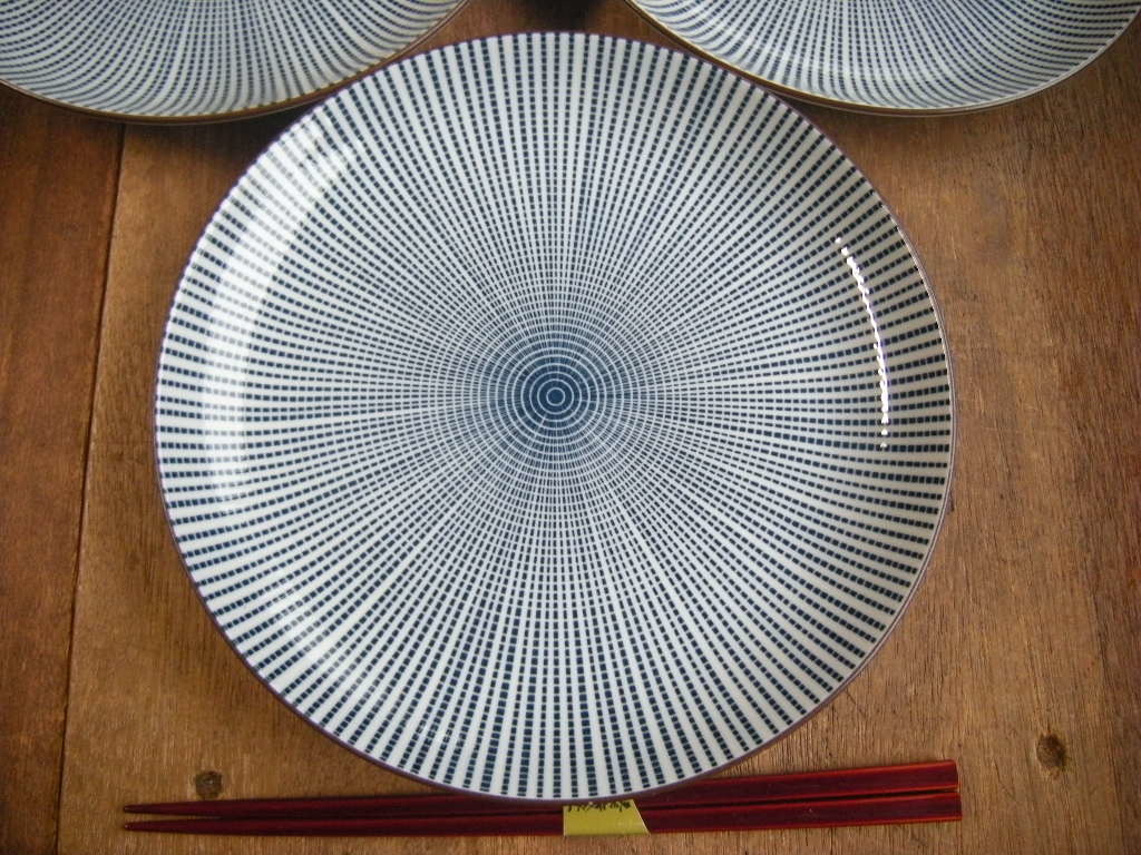 筑◎美濃焼【新品・未使用】染付 千段十草 和皿 丸皿 中皿 7寸(21㎝x3㎝)1枚から *お勧め*人気商品*料亭うつわ* 拍卖