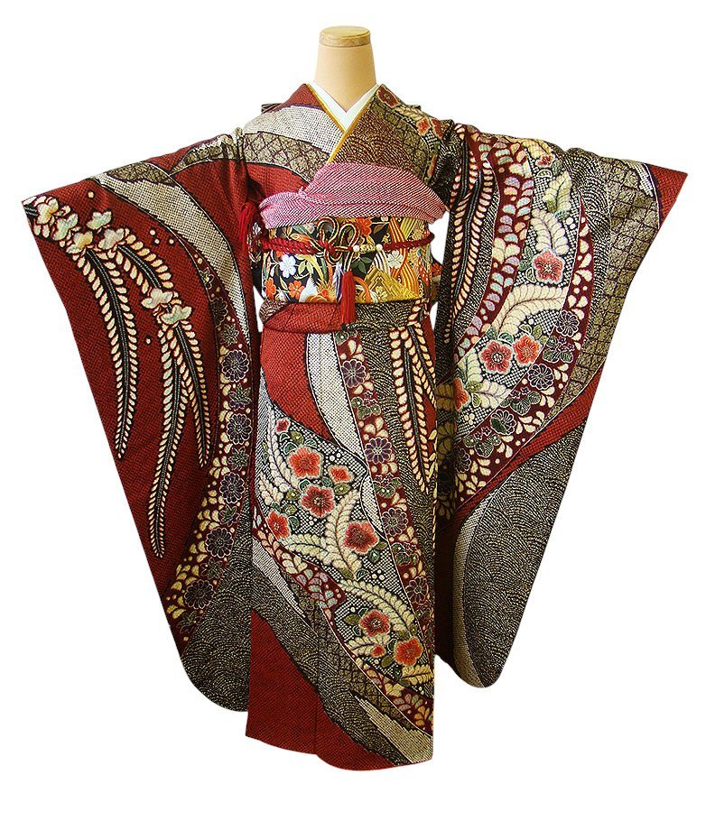 時代屋 裄70.1cm ロング寸 極上縮緬地 振袖 西陣織 袋帯 長襦袢 帯〆 帯揚 重ね衿 6点 セット 正絹 仕立上り 袷 158cm~165cm L378拍卖