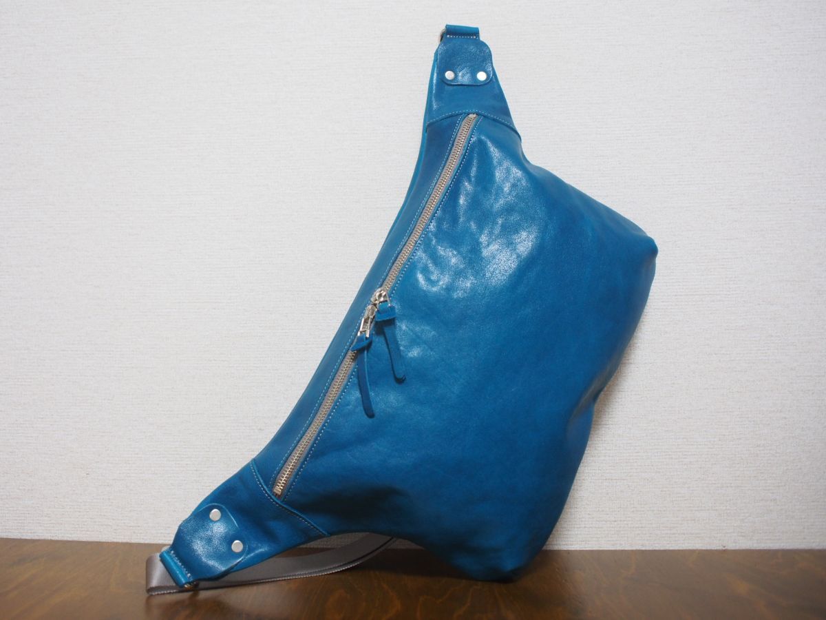 ハンドメイドオリジナル国産鞄★Cクリーマーレザーボディバッグ特大 ターコイズ 222拍卖