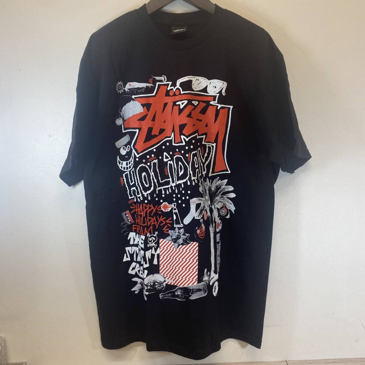 ●【MH-1712】未使用品 STUSSY ステューシー Tシャツ HOLIDAY 総柄 メキシコ製 Mサイズ ブラック 【レターパックプラス可】拍卖