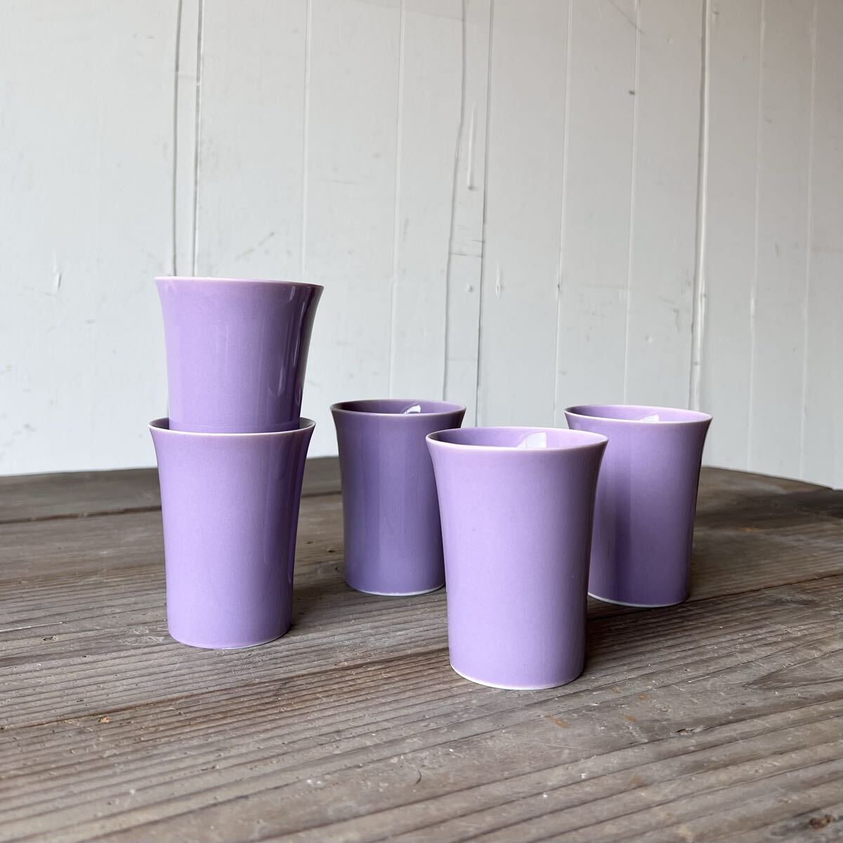 5個set パープル フリーカップ デッドストック 陶器 検: コップ グラス ティーカップ カップ タンブラー 茶器 レトロ ビンテージ拍卖
