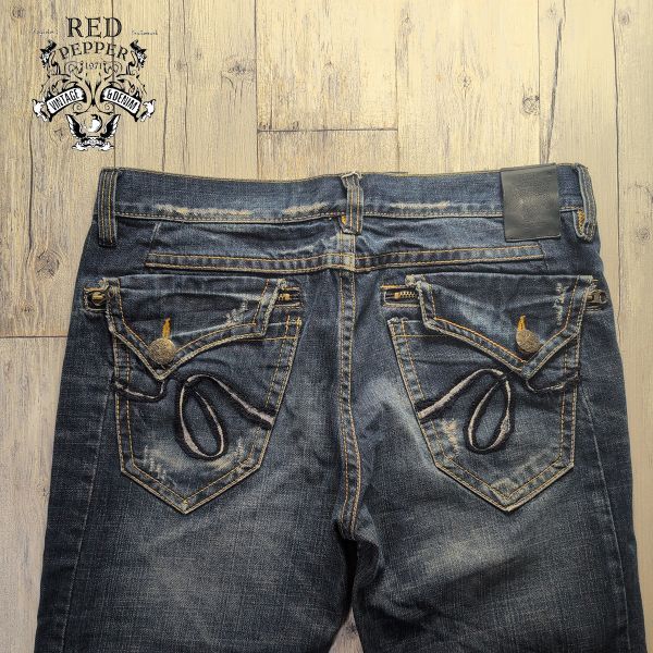 ☆RED PEPPER レッドペッパー☆GOLD LABEL USED加工 刺繍 デニム W34 S2753拍卖