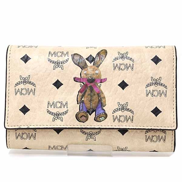エムシーエム MCM 三つ折りウォレット ヴィセトス ラビット 三つ折り財布 8SXL52 IG001 アイボリー ピンク 未使用品拍卖
