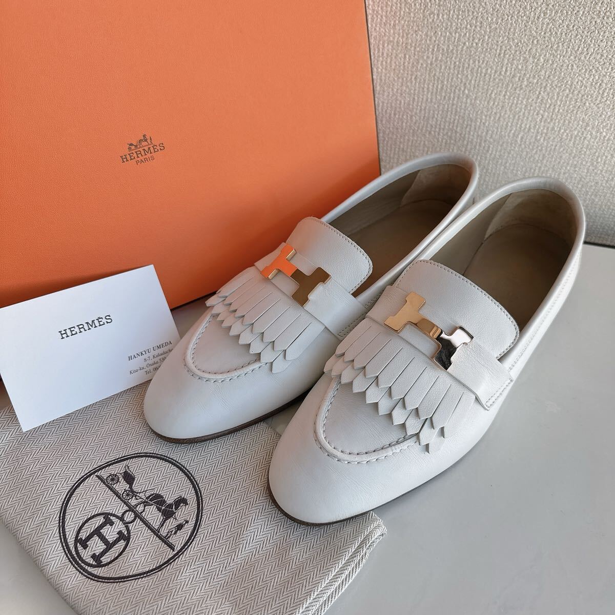 HERMES エルメス モカシンパリ コンスタンス H金具 ローファー 革靴 フラットシューズ 定番 レザー 靴 37.5 レーディス シューズ 極美品 白拍卖