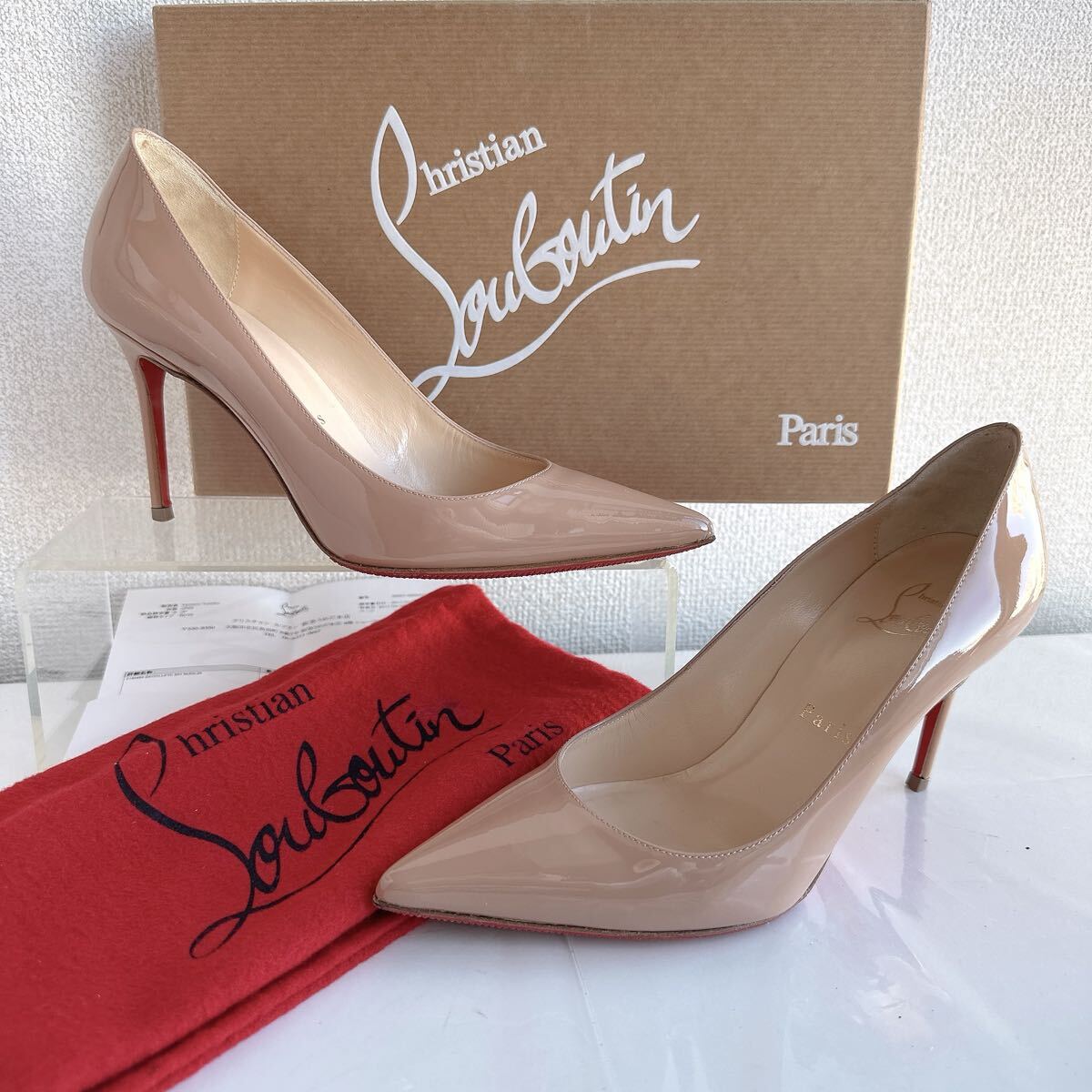 Christian Louboutin クリスチャンルブタン 人気 ハイヒール パンプス ポインテッドトゥ ベージュ 35 エナメル 靴 レーディス シューズ拍卖