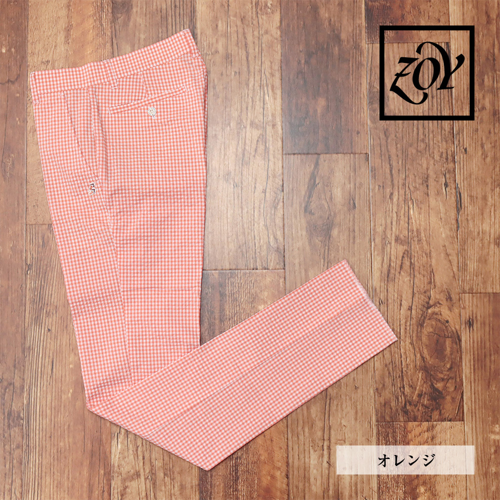 1円/春夏/ZOY/82cm/ゴルフ パンツ 071422415 吸水速乾 サッカー ギンガム ゾーイ 新品/オレンジ/kk107/拍卖