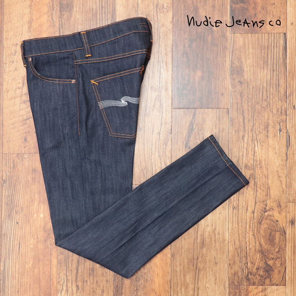 1円/Nudie Jeans/33サイズ/脚長デニムパンツ LEAN DEAN 112742 DRY ECURU EMBO ストレッチ 上品 万能 イタリア製 新品/紺/ネイビー/kt126/拍卖