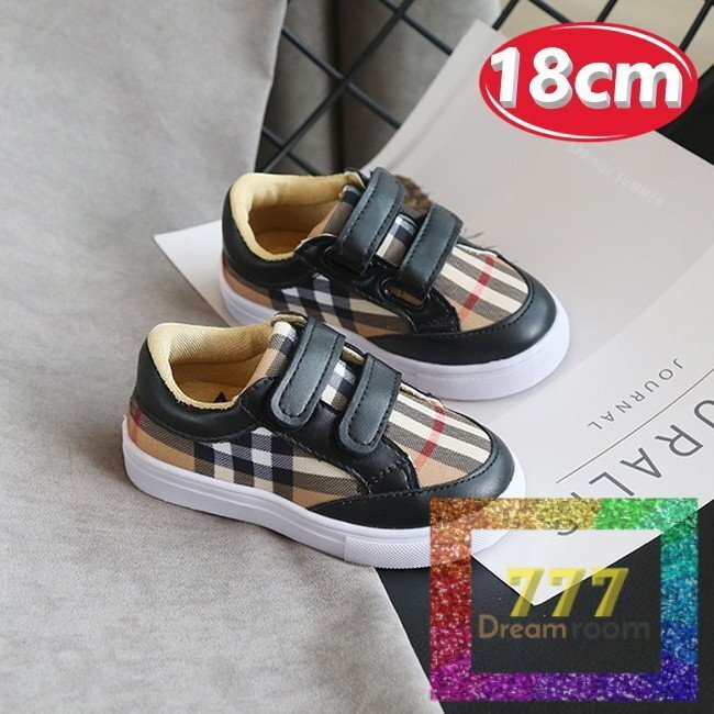 kids チェック柄 スニーカー シューズ 【ブラック 18cm】靴 フォーマル子供 ベビー拍卖