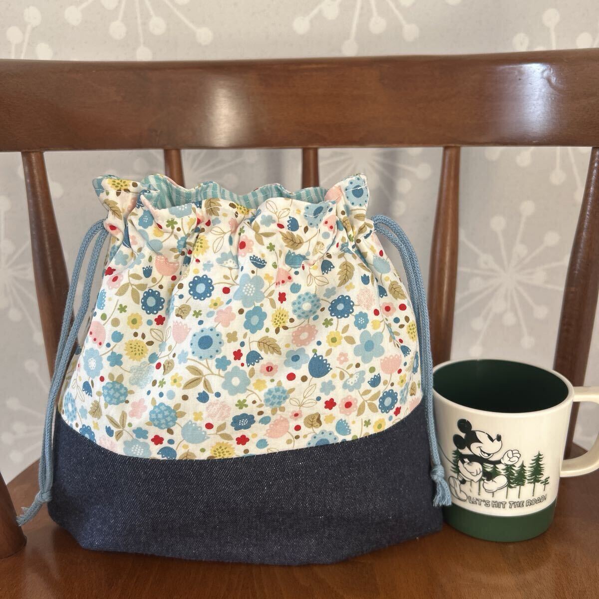 給食袋 コップ袋 巾着袋 ハンドメイド 小物入れ 入園準備 入学準備 20×23×6 花柄拍卖