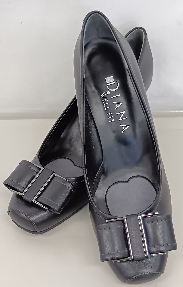 DIANA ダイアナ パンプス リボン スクエアトゥ ブラック 22cm拍卖