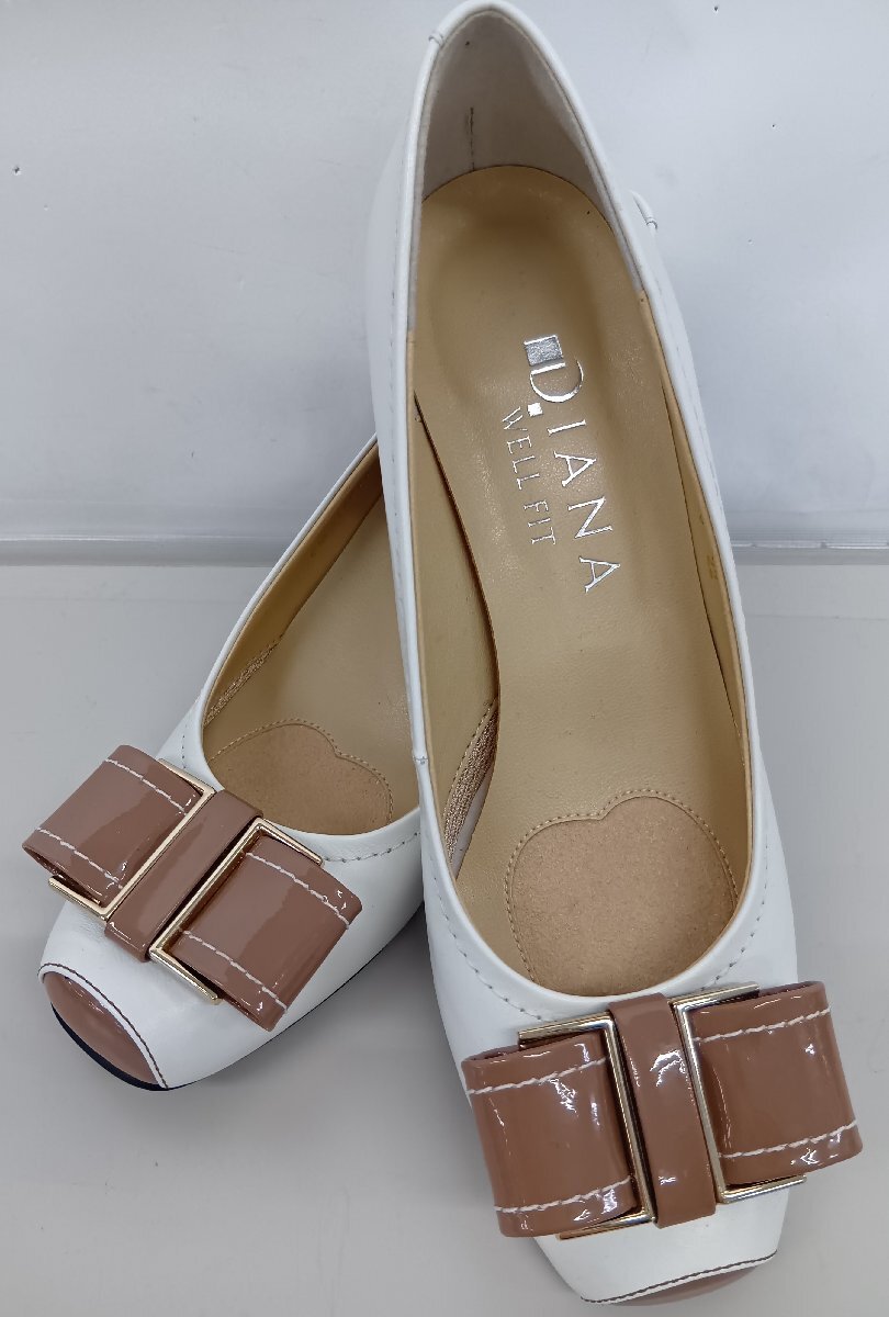 DIANA ダイアナ パンプス リボン スクエアトゥ ホワイト 22cm拍卖