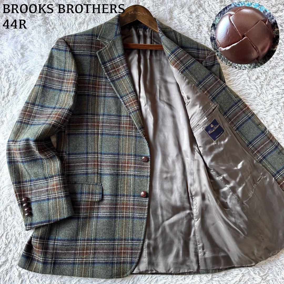 極美品/4Lサイズ ●BROOKS BROTHERS 1818 ブルックスブラザーズ テーラードジャケット ツイード チェック 44R メンズ ビジネス ブレザー 緑拍卖