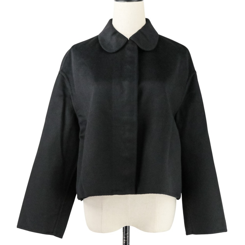 美品 PRADA プラダ ヴァージンウール アンゴラ ラウンドカラー リバー ジャケット 42 ブラック拍卖