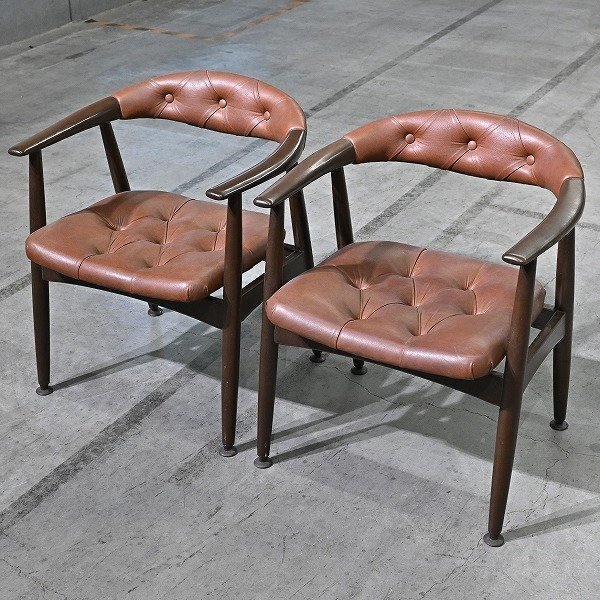 70年代 辻木工 アームチェア 2脚セット ブナ材 ボタン留め ダイニング リビング ビーチ ビンテージ クラシック TSUJI_カリモク マルニ拍卖