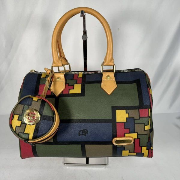 T)ダイアナ デステ Diana D'este ハンドバッグ ミニボストンバッグ ボストンバッグ マルチカラー ブロック柄 T7K0805拍卖