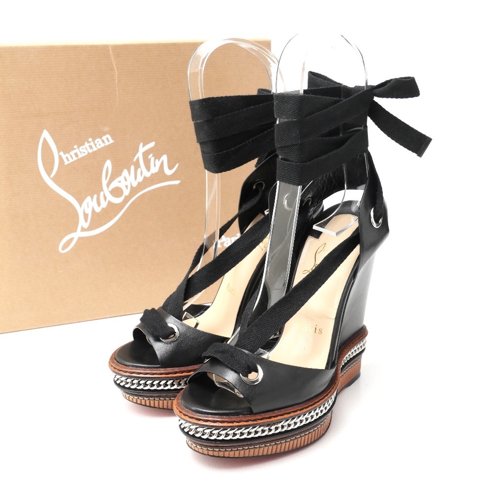 Christian Louboutin クリスチャンルブタン TRIBULI 140 サンダル サイズ35 SHINY CALF プラットフォ―ム レースアップ チェーン レザー拍卖