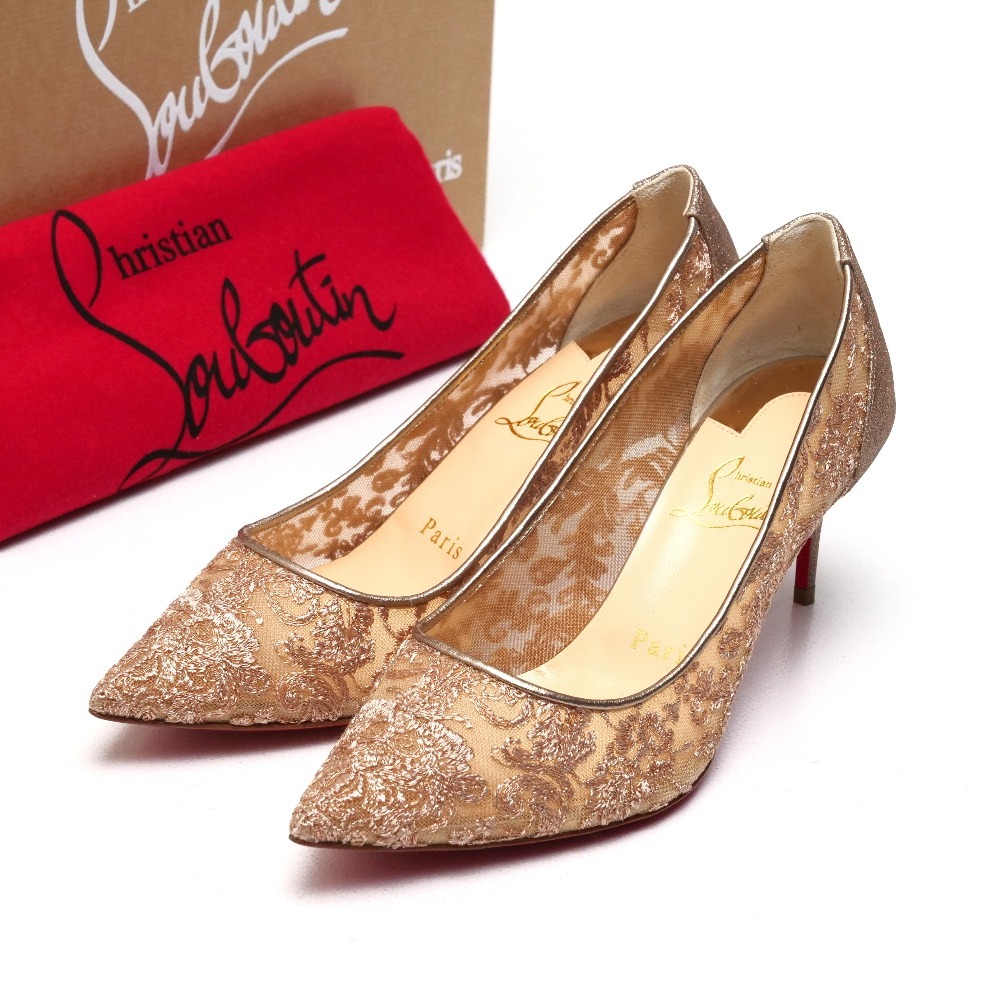 美品 Christian Louboutin クリスチャンルブタン Follies Lace パンプス サイズ35 DentComtesse ハイヒール レース フラワー拍卖