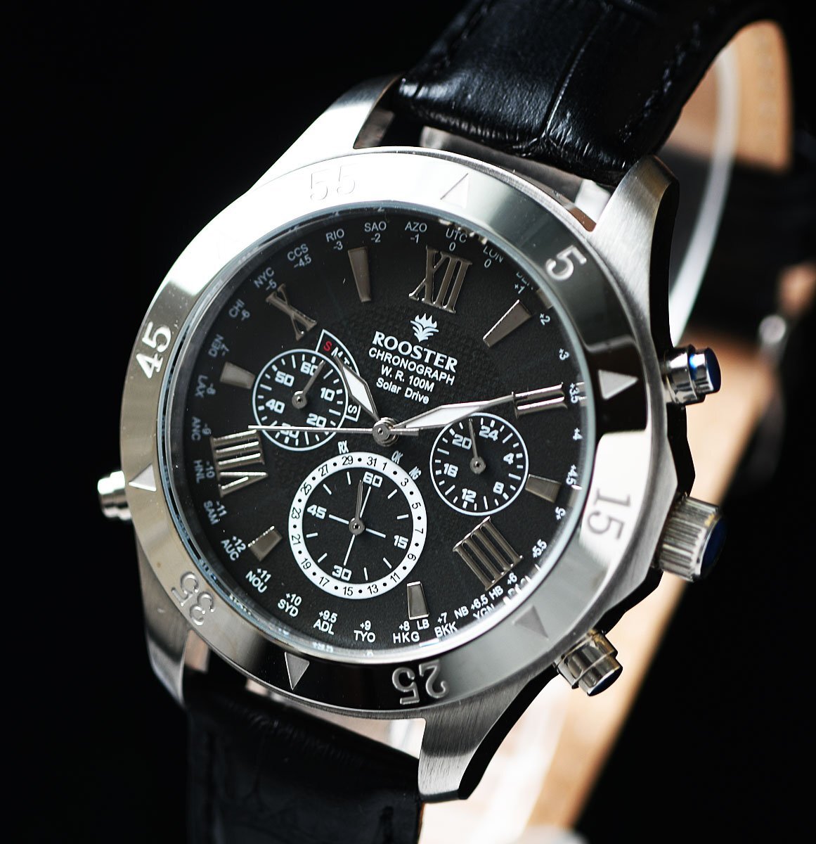 電波ソーラー100m防水クロノグラフ 入手不可能 世界限定500本 新品未使用 シリアルナンバー入り 本革ベルト メンズ 腕時計拍卖